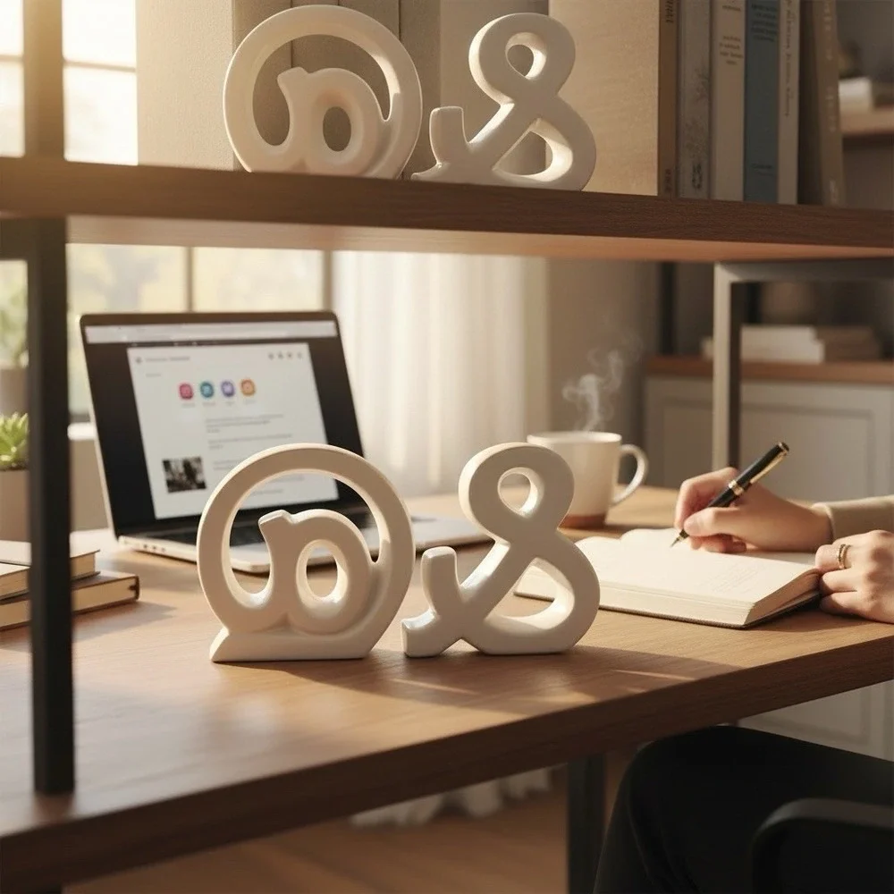 White Ceramic Ampersand At Sign Decor Set Tabletop Typographic Figurine Symbols